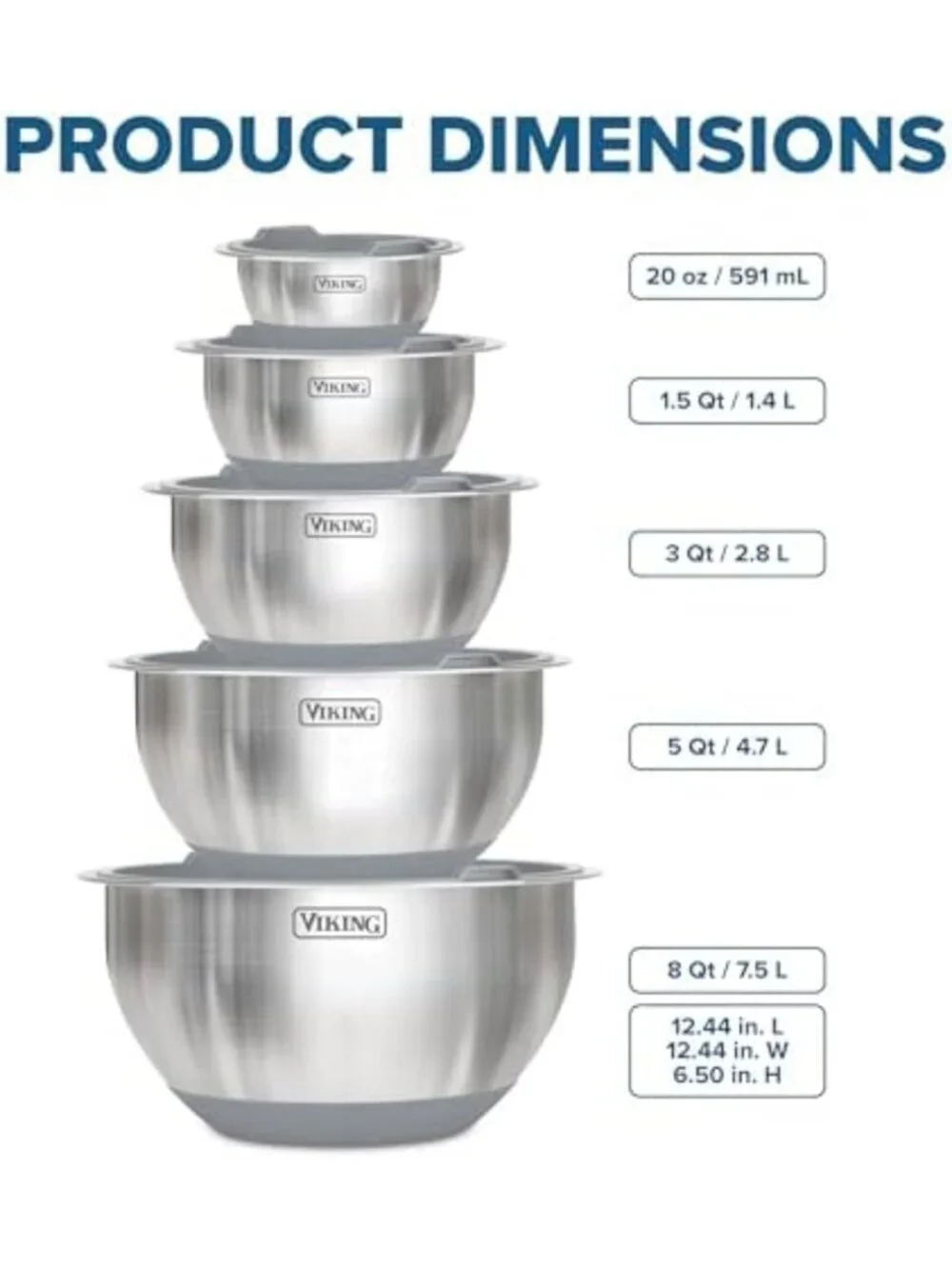 10-Piece Stainless Steel Mixing Bowls Set with Non-Slip Base & Lids, Dishwasher